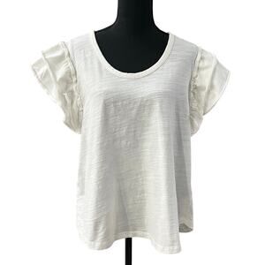 LAUREN Ralph Lauren Black Label Women's XL Ruffle Short Sleeve Top T-Shirt White